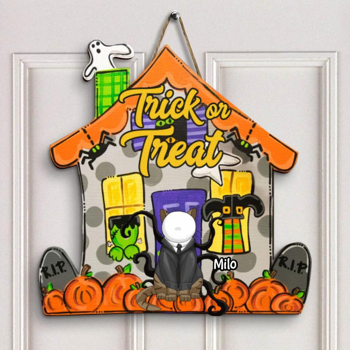 Personalized Door Sign - Gift For Cat Lover - Trick Or Treat