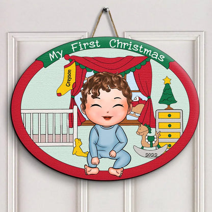 Personalized Door Sign - Gift For Baby - My First Christmas