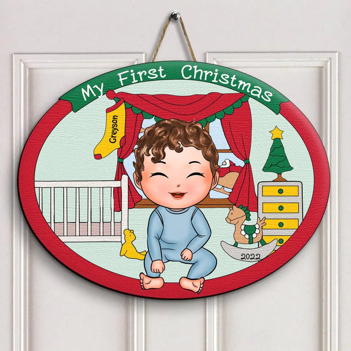 Personalized Door Sign - Gift For Baby - My First Christmas