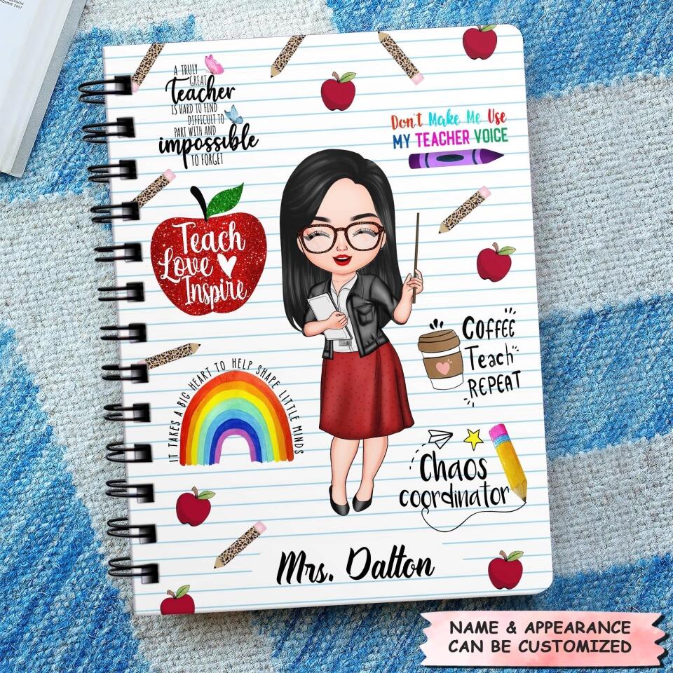 Personalized Spiral Journal - Gift For Teacher - Teach Love Inspire Teacher