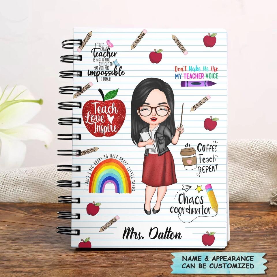 Personalized Spiral Journal - Gift For Teacher - Teach Love Inspire Teacher
