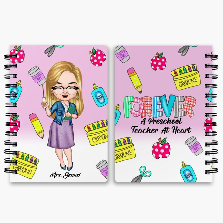 Personalized Spiral Journal - Gift For Teacher - Forever A Preschool Teacher At Heart