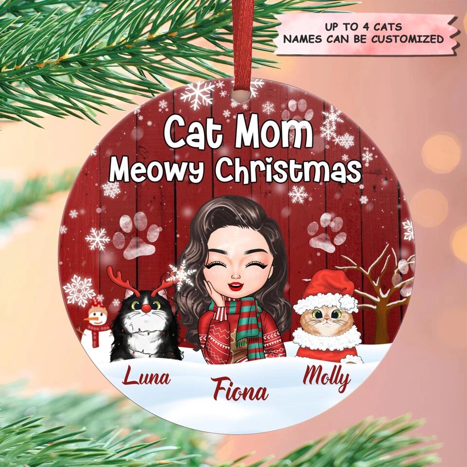 Personalized Aluminium Ornament - Gift For Cat Lover, Cat Mom - Meowy Christmas