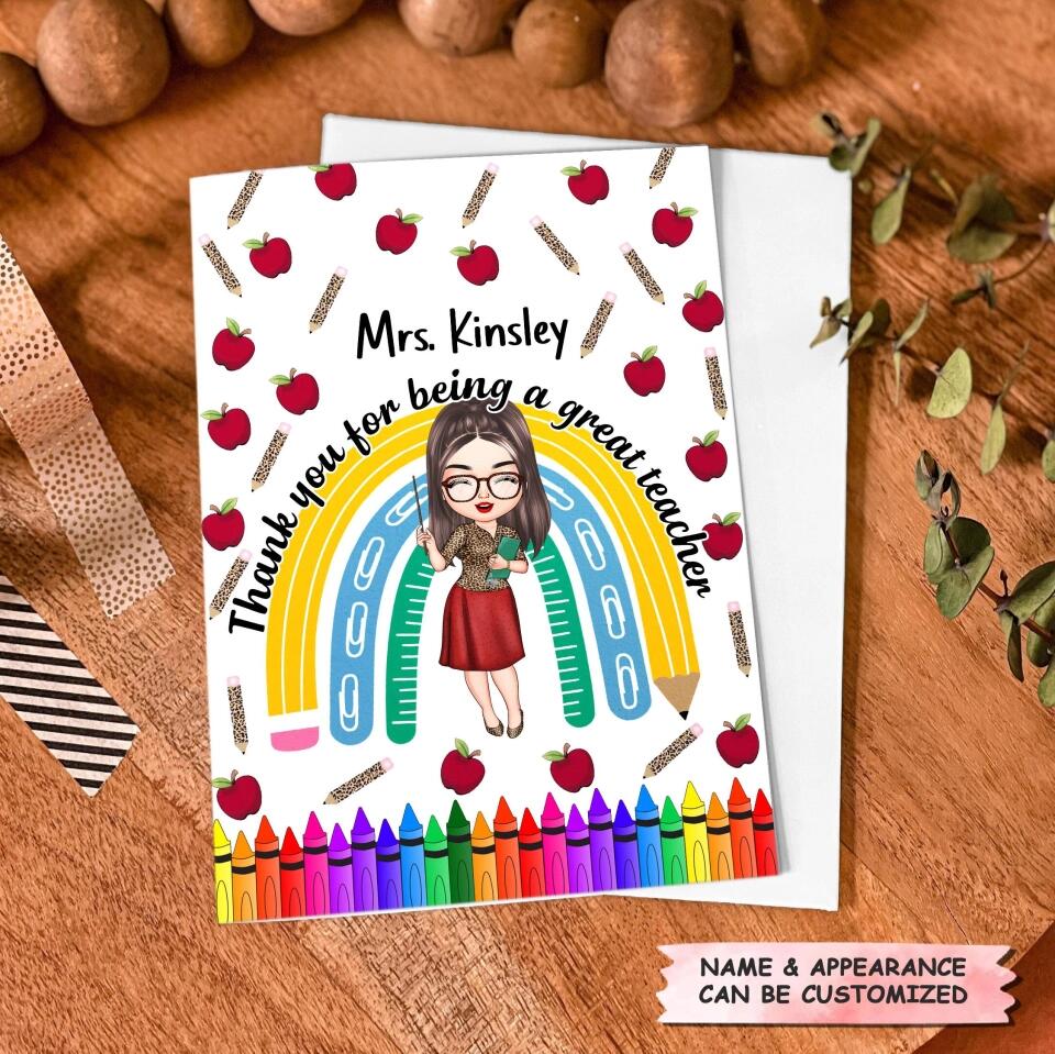 Personalized Greeting Card - Gift For Teacher - Thank You For Being A Great Teacher