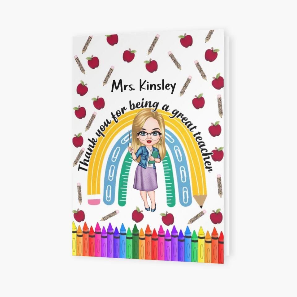 Personalized Greeting Card - Gift For Teacher - Thank You For Being A Great Teacher