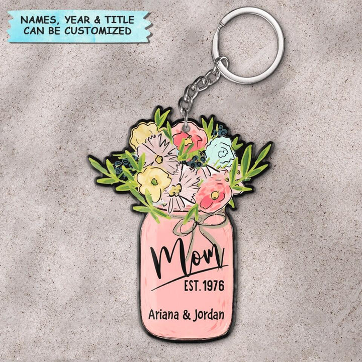 Personalized Keychain - Gift For Mom - Flower Jar Mom Grandma
