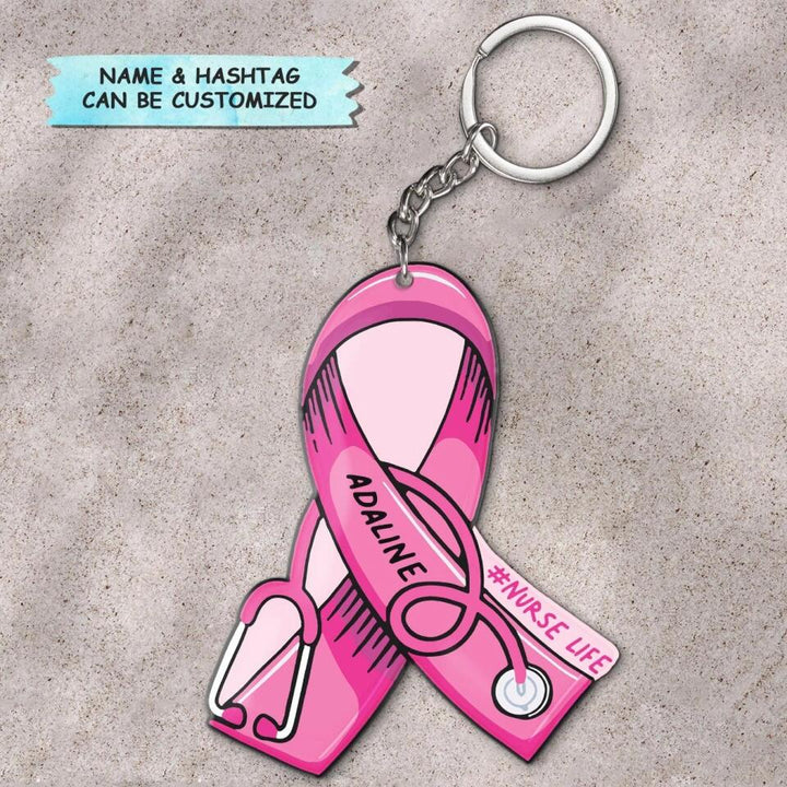 Personalized Keychain - Gift For Nurse - Ribbon Stethoscope
