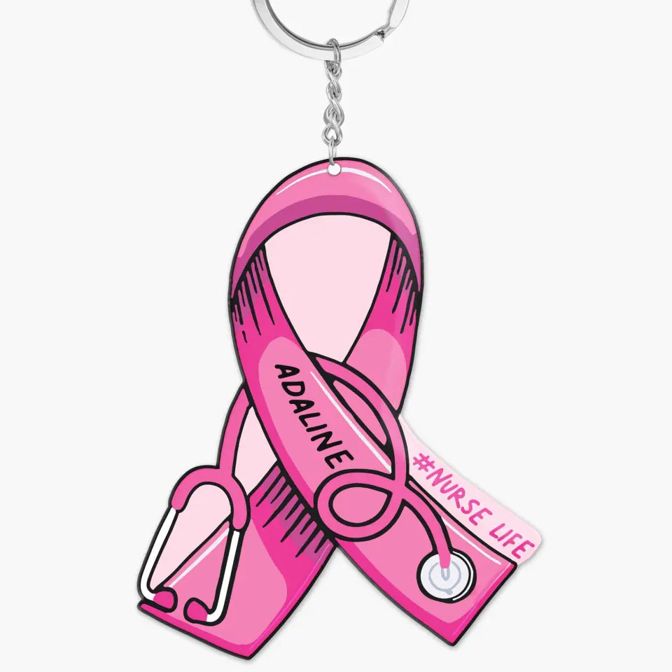 Personalized Keychain - Gift For Nurse - Ribbon Stethoscope