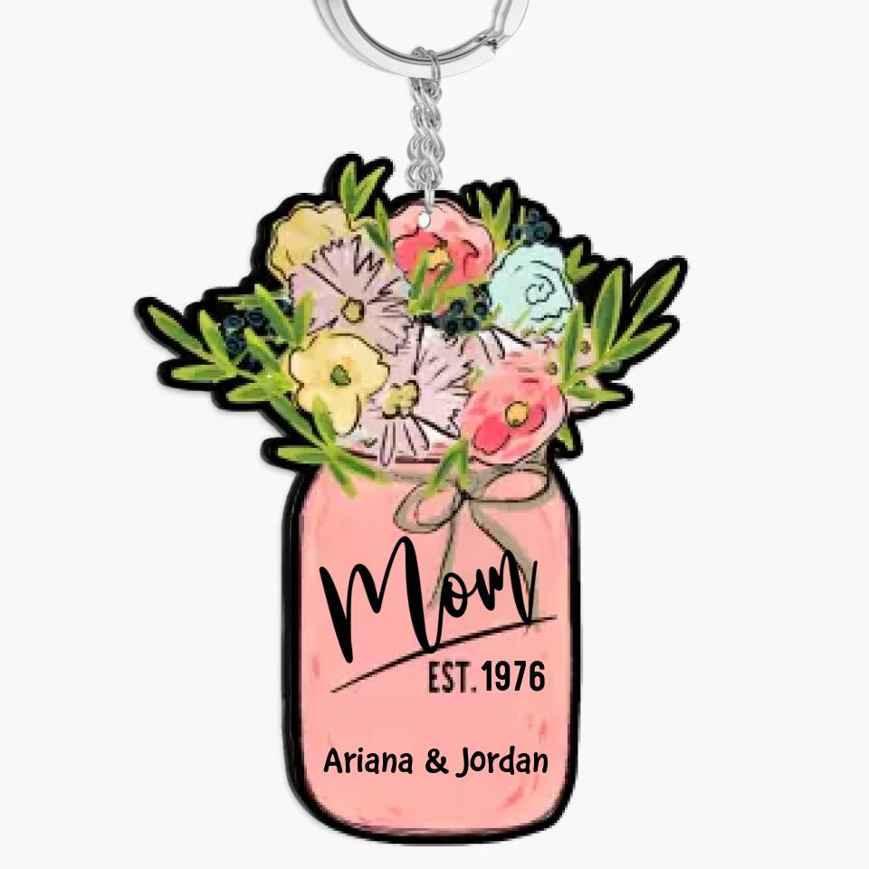 Personalized Keychain - Gift For Mom - Flower Jar Mom Grandma