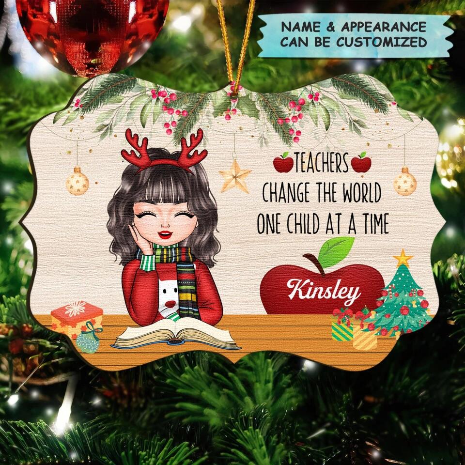 Personalized Wood Ornament - Gift For Teacher - Teachers Change The World One Child At A Time