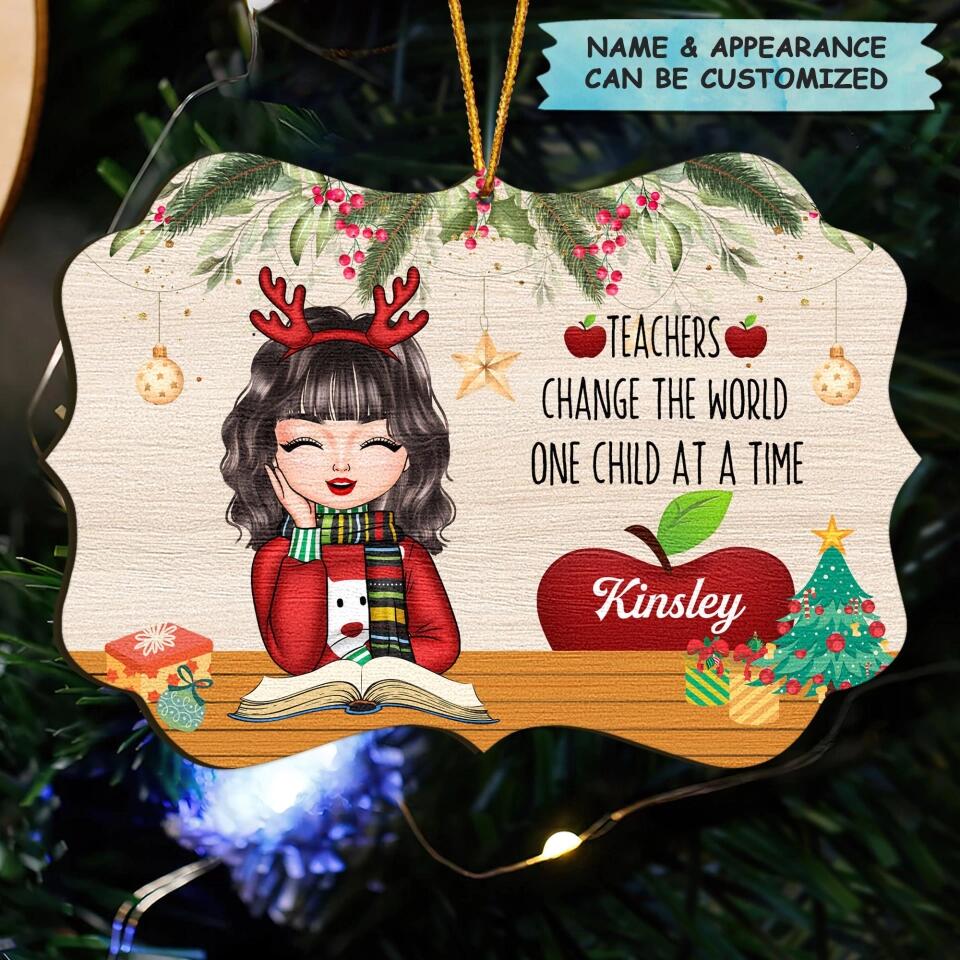 Personalized Wood Ornament - Gift For Teacher - Teachers Change The World One Child At A Time