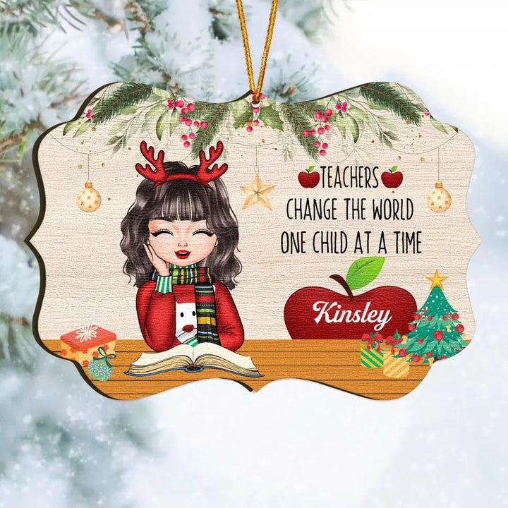 Personalized Wood Ornament - Gift For Teacher - Teachers Change The World One Child At A Time