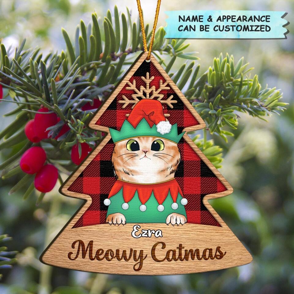 Personalized Wood Ornament - Gift For Cat Lover - Meowy Catmas