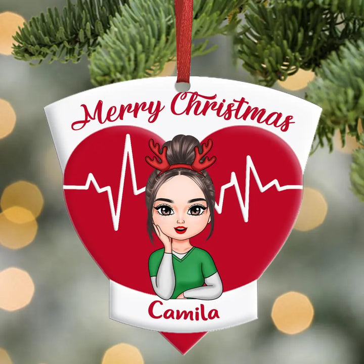 Personalized Aluminium ornament - Gift For Nurse - Merry Christmas Heart Beat