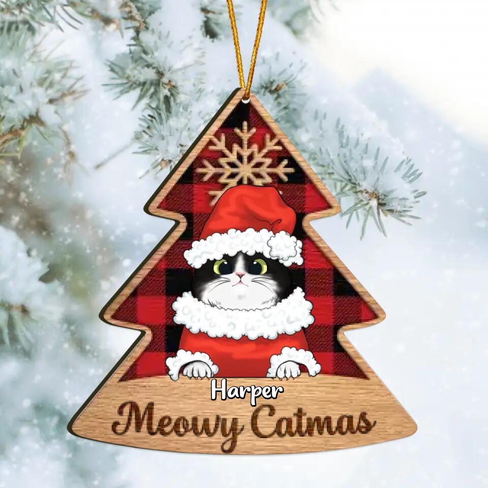 Personalized Wood Ornament - Gift For Cat Lover - Meowy Catmas