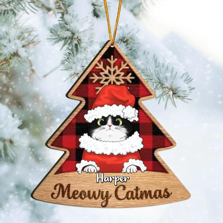 Personalized Wood Ornament - Gift For Cat Lover - Meowy Catmas