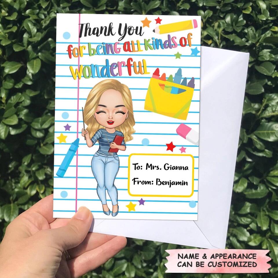 Personalized Greeting Card - Gift For Teacher - Thank You For Being All Kinds Of Wonderful