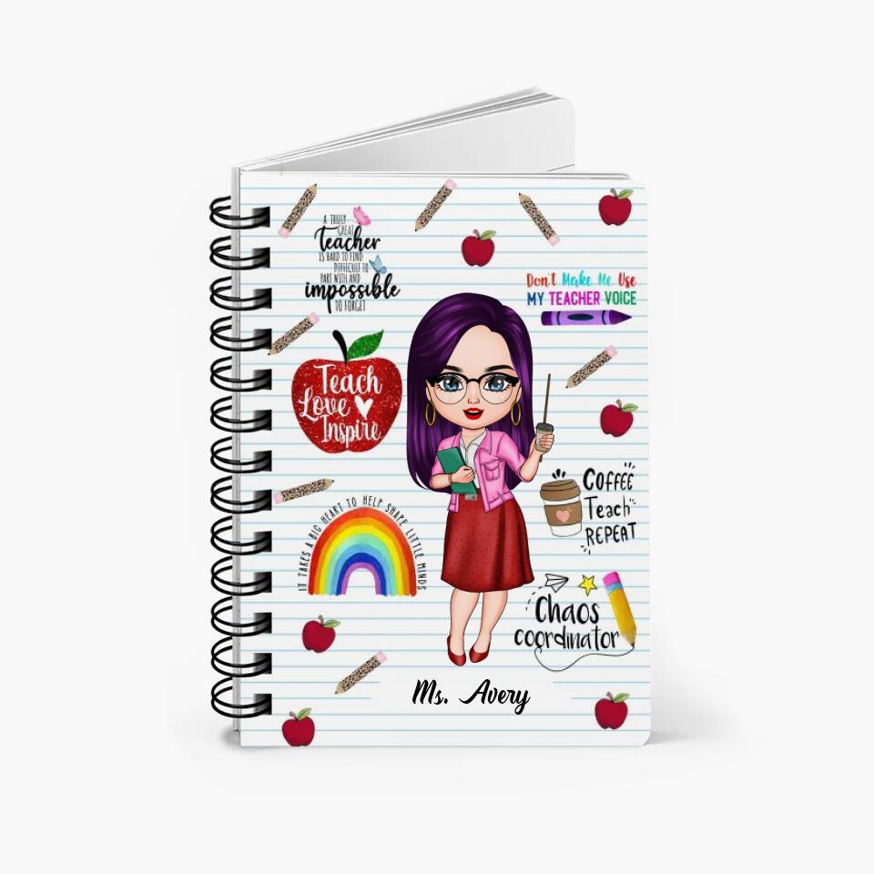 Personalized Spiral Journal - Gift For Teacher - Teach Love Inspire Teacher