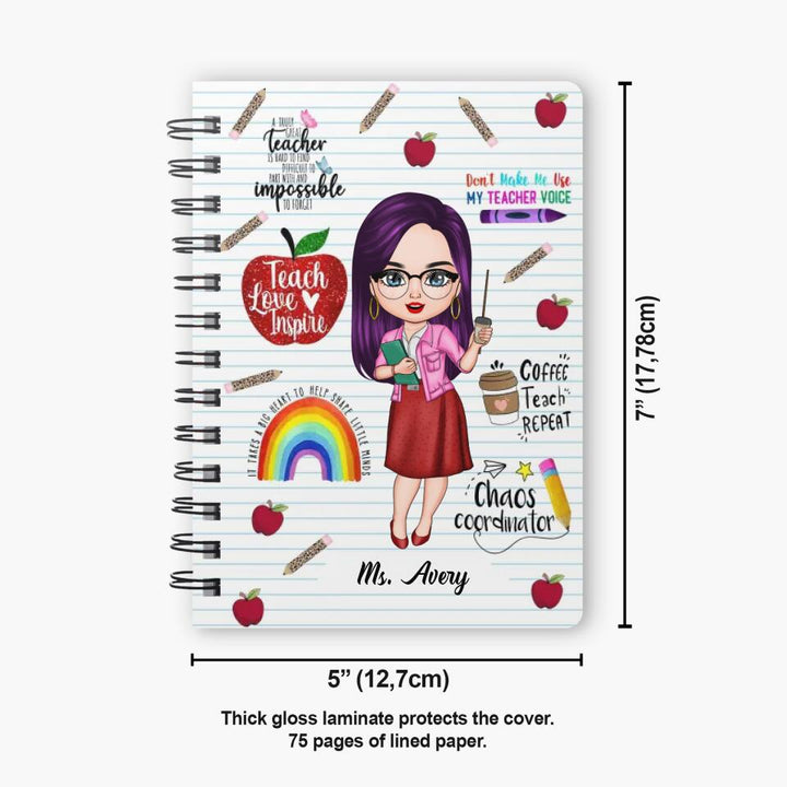 Personalized Spiral Journal - Gift For Teacher - Teach Love Inspire Teacher