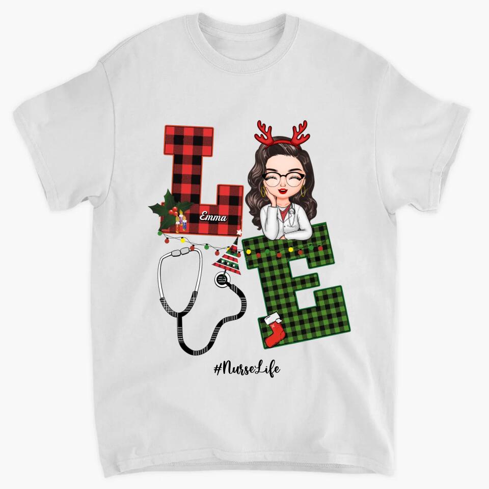 Personalized T-shirt - Gift For Nurse - Love Nurse Life Christmas