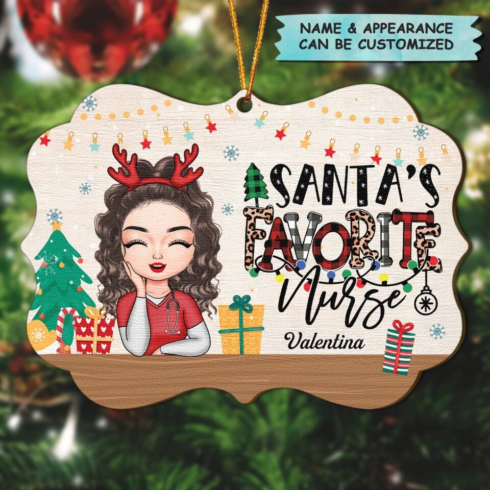 Personalized Wood Ornament - Gift For Nurse -  Santa's Favorite Nurse