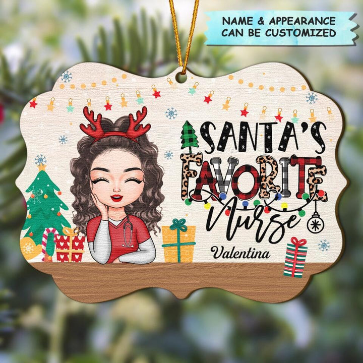 Personalized Wood Ornament - Gift For Nurse -  Santa's Favorite Nurse