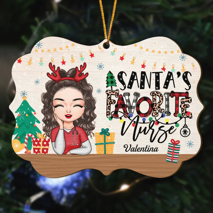 Personalized Wood Ornament - Gift For Nurse -  Santa's Favorite Nurse
