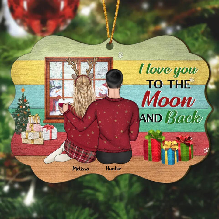 Personalized Wood Ornament - Gift For Couple, Lovers - I Love You To The Moon And Back