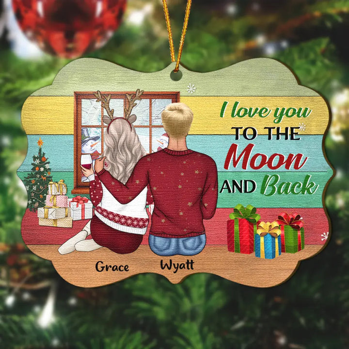 Personalized Wood Ornament - Gift For Couple, Lovers - I Love You To The Moon And Back