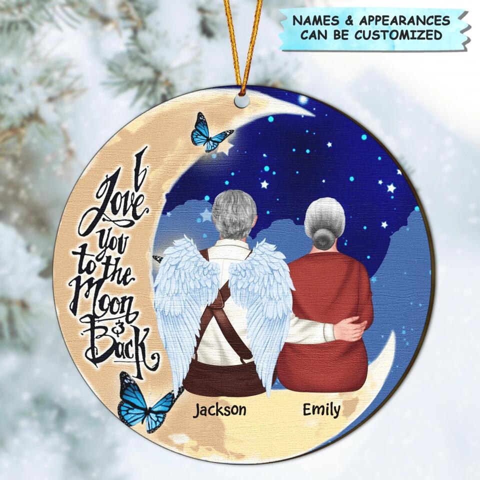 Personalized Wood Ornament - Gift For Couple - I Love You To The Moon And Back