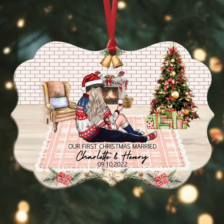 Personalized Aluminium Ornament - Gift For Couple - Our First Christmas Married