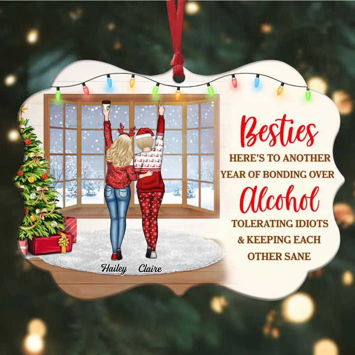 Personalized Aluminium Ornament - Gift For Friend, Besties - Here's To Another Year Of Bonding Over Alcohol