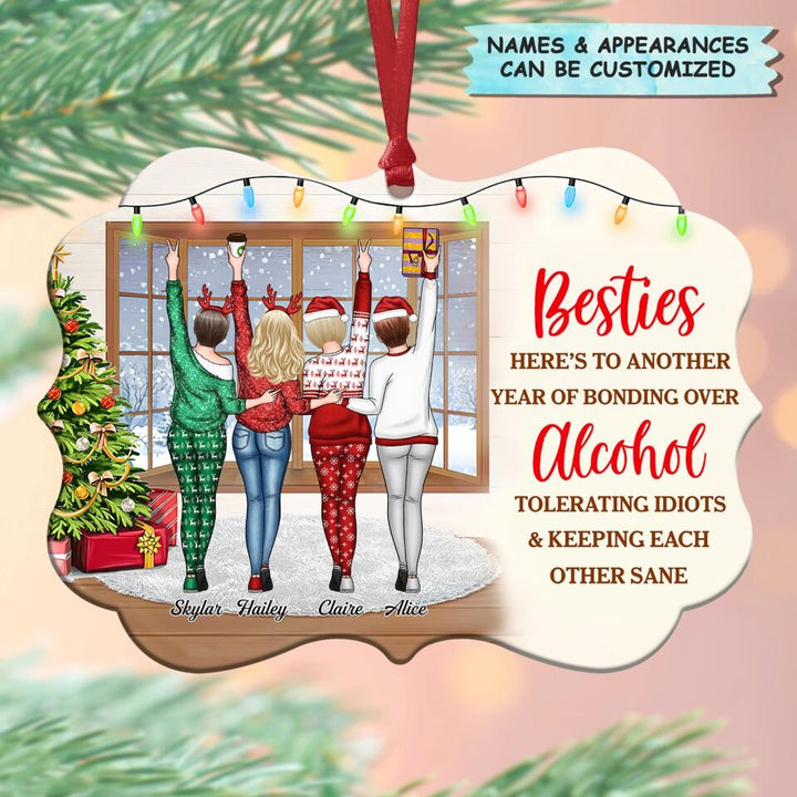 Personalized Aluminium Ornament - Gift For Friend, Besties - Here's To Another Year Of Bonding Over Alcohol