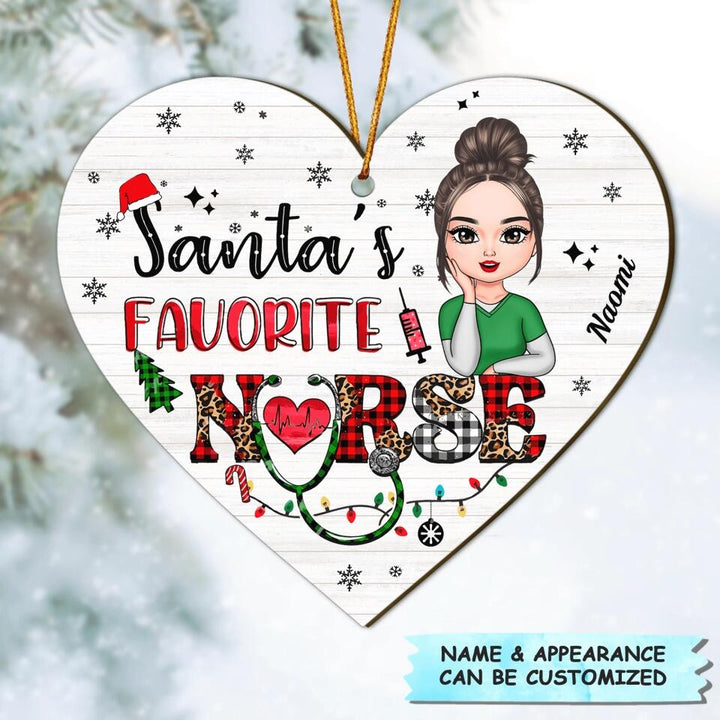 Personalized Wood Ornament - Gift For Nurse - Santa Favorite Nurse