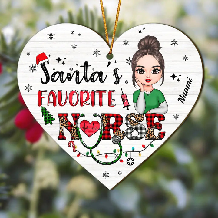 Personalized Wood Ornament - Gift For Nurse - Santa Favorite Nurse