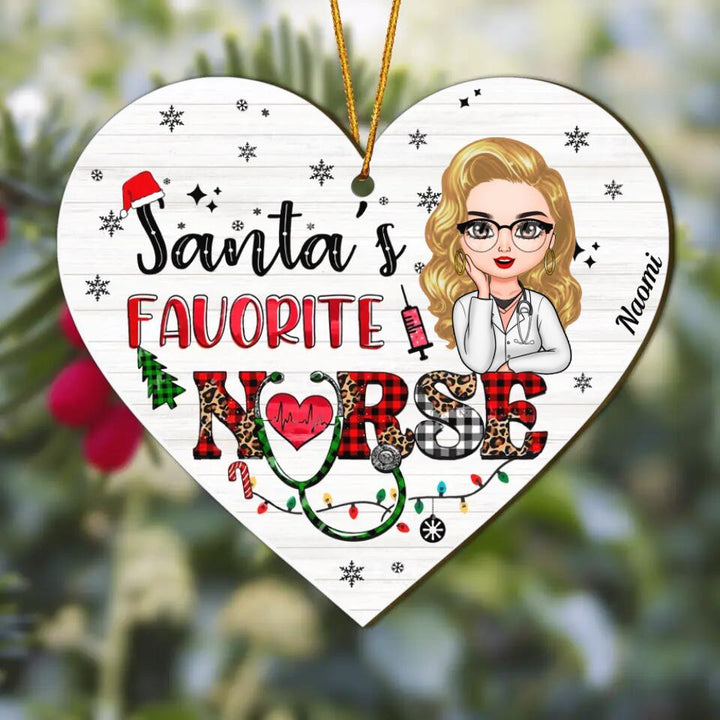 Personalized Wood Ornament - Gift For Nurse - Santa Favorite Nurse
