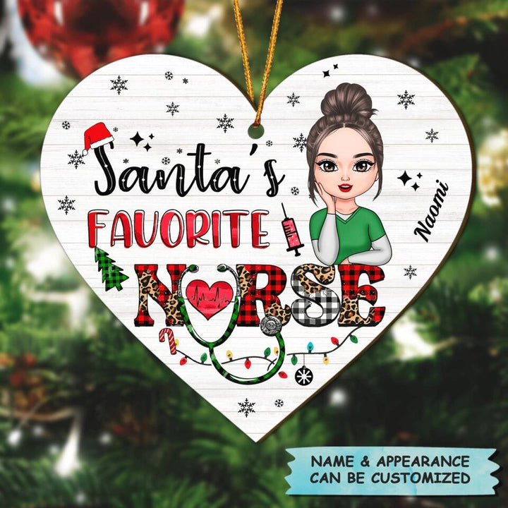 Personalized Wood Ornament - Gift For Nurse - Santa Favorite Nurse