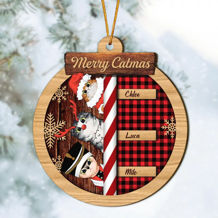 Personalized Wood Ornament - Gift For Cat Lover - Merry Catmas