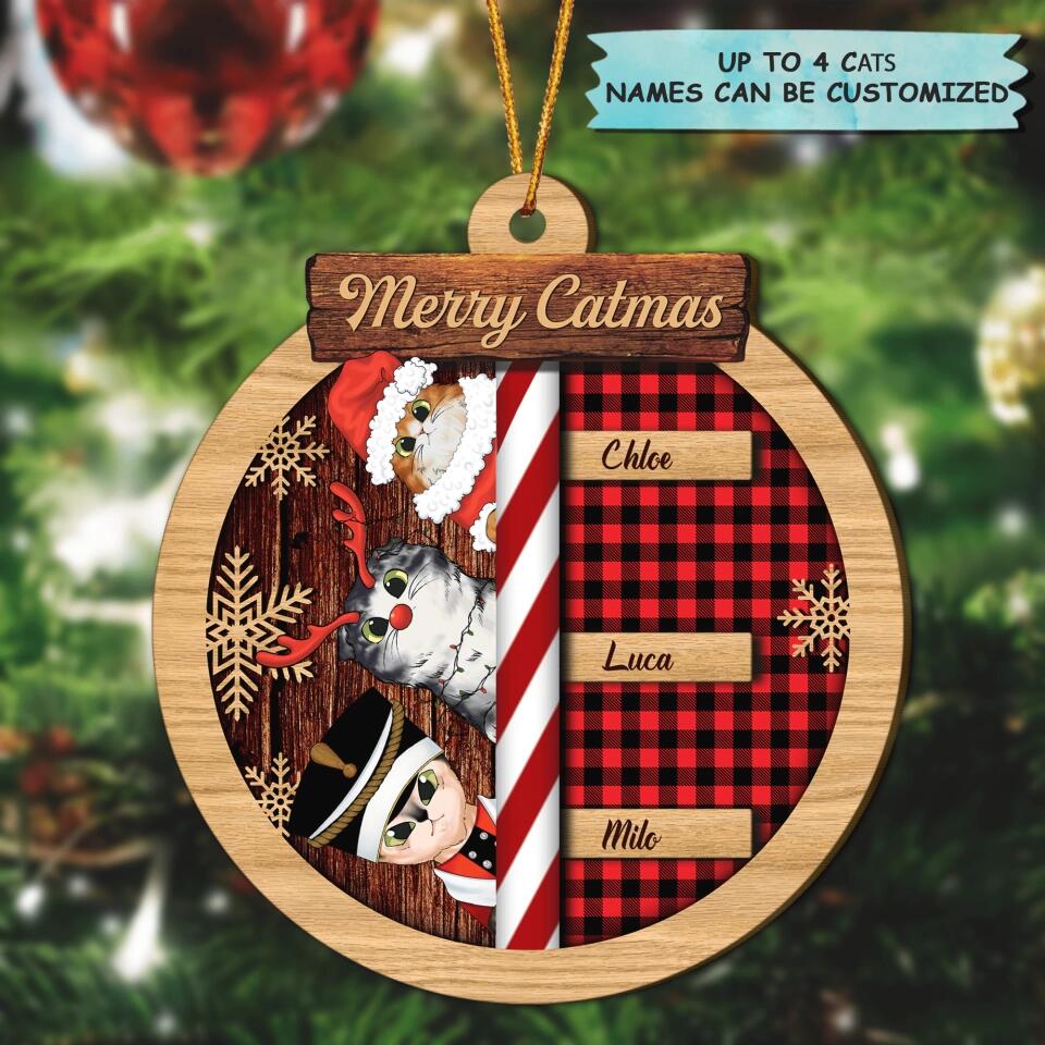 Personalized Wood Ornament - Gift For Cat Lover - Merry Catmas