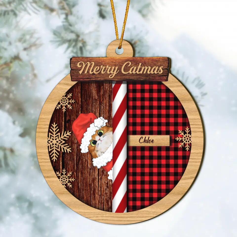 Personalized Wood Ornament - Gift For Cat Lover - Merry Catmas