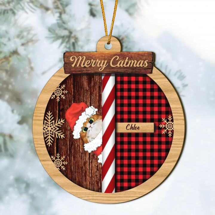 Personalized Wood Ornament - Gift For Cat Lover - Merry Catmas