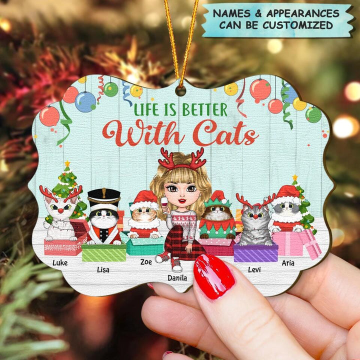 Personalized Wood Ornament - Gift For Cat Lover - Life Is Better With Cats