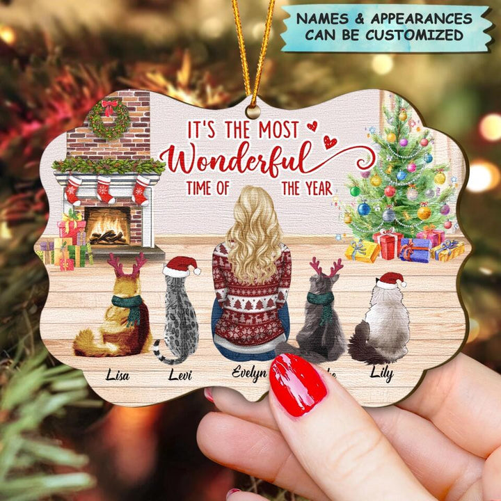 Personalized Wood Ornament - Gift For Cat Lover - Meowy Christmas