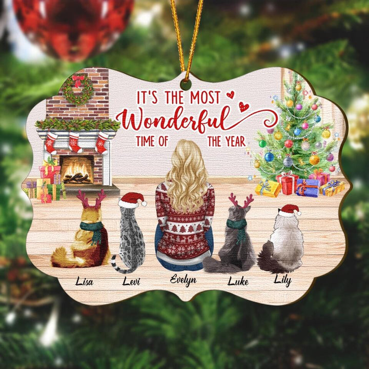 Personalized Wood Ornament - Gift For Cat Lover - Meowy Christmas