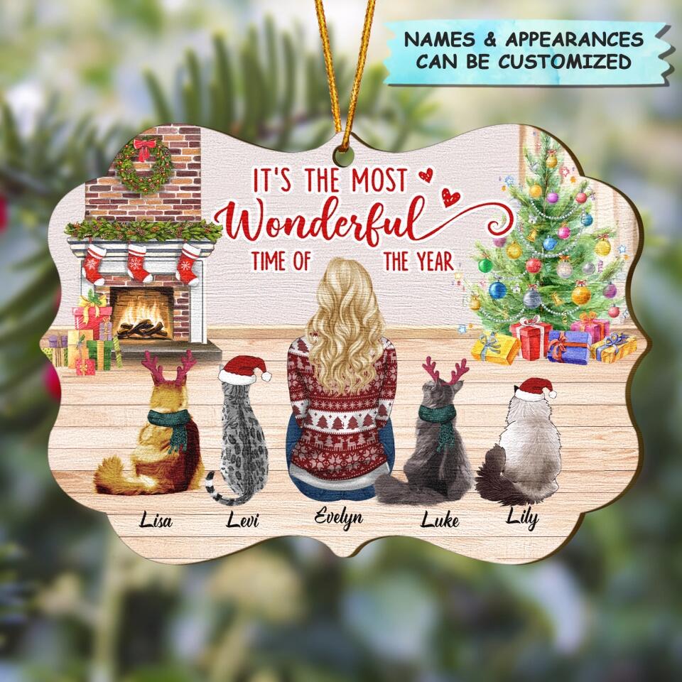 Personalized Wood Ornament - Gift For Cat Lover - Meowy Christmas