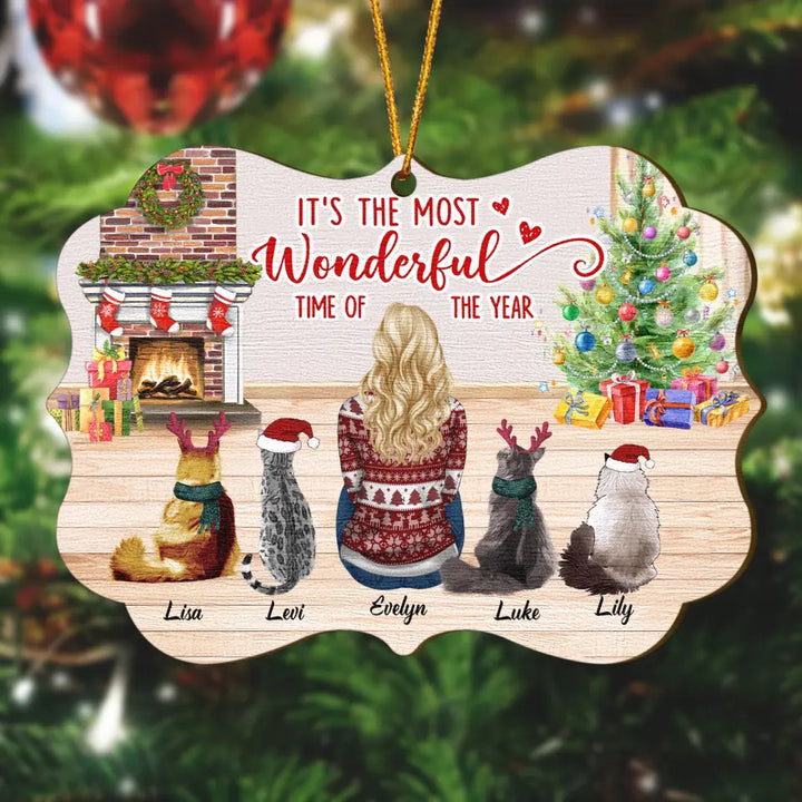 Personalized Wood Ornament - Gift For Cat Lover - Meowy Christmas