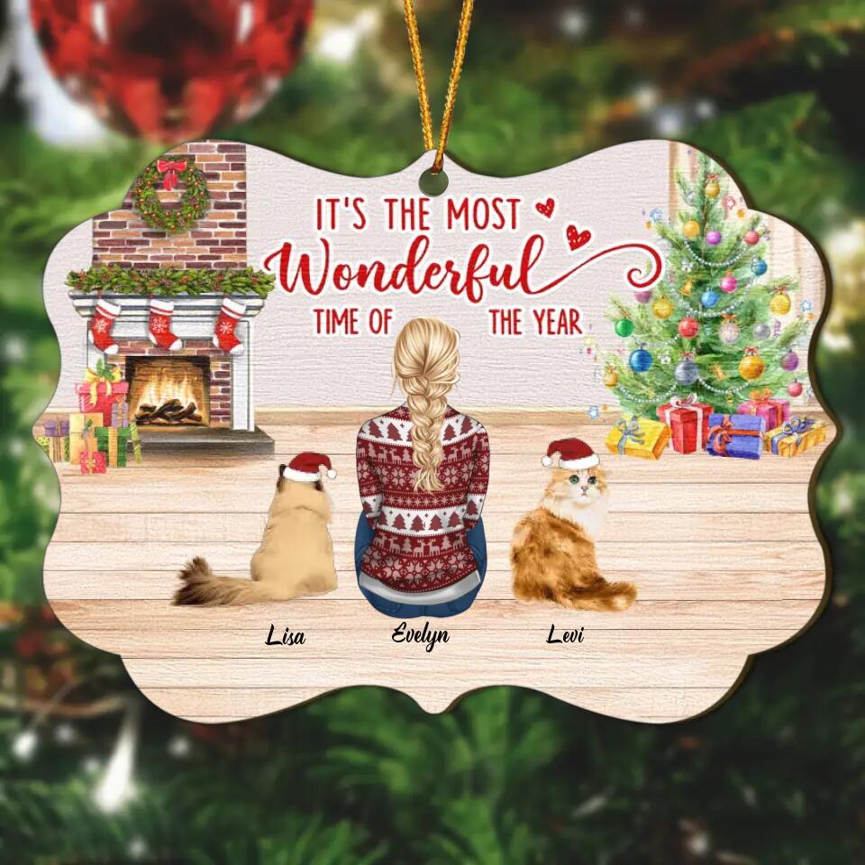 Personalized Wood Ornament - Gift For Cat Lover - Meowy Christmas
