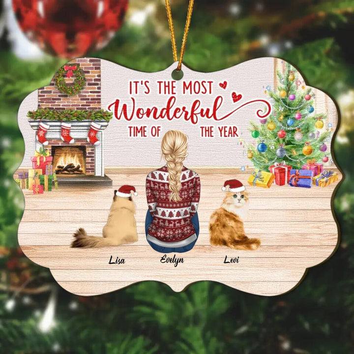 Personalized Wood Ornament - Gift For Cat Lover - Meowy Christmas