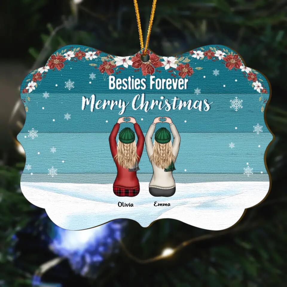 Personalized Wood Ornament - Gift For Friend - Besties Forever Merry Christmas