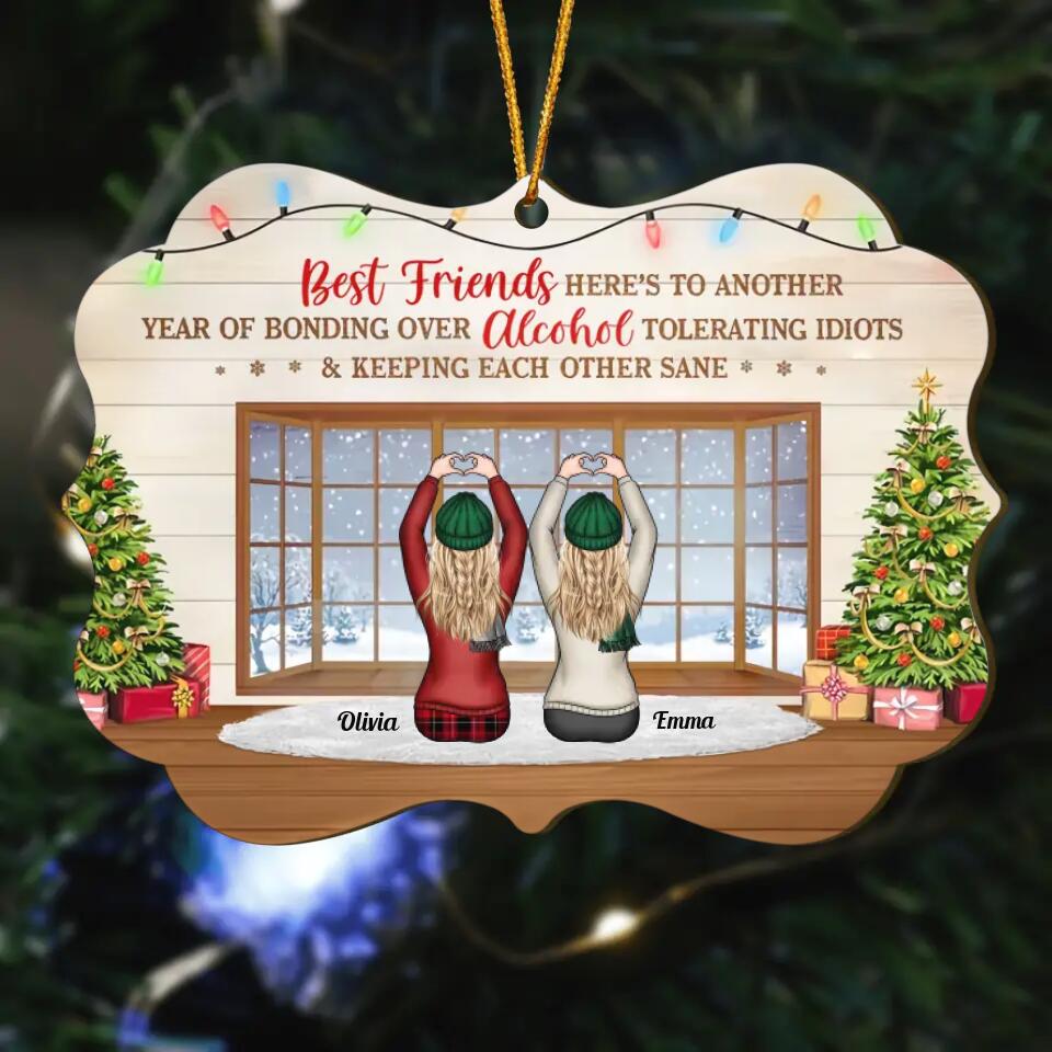 Personalized Wood Ornament - Gift For Bestie - Here's To Another Year Of Bonding Over Alcohol